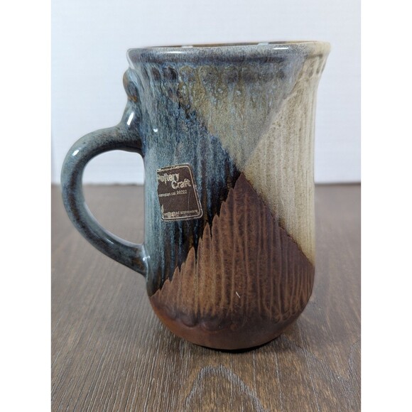 VTG Pottery Craft Face Mug Handcrafted Stoneware 70s 80s Whimsical Earth Tones - Picture 3 of 8